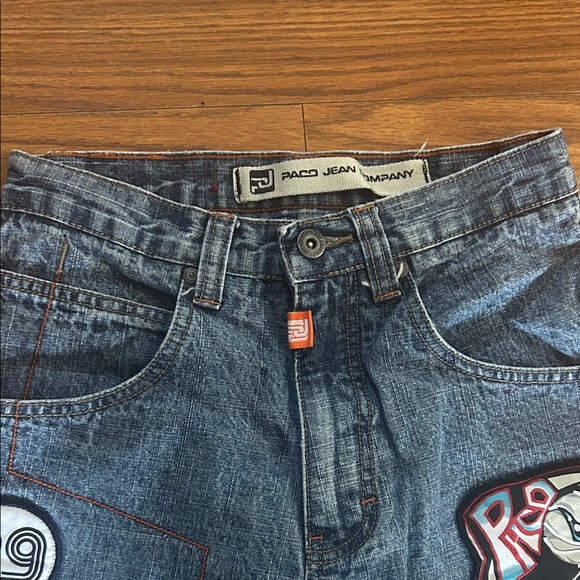 PACO Sport Baggy Basketball Jersey Patch Embroidered Denim Jeans kid 10 Vintage - Picture 3 of 12